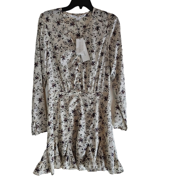 Veronica Beard Riggins Floral Silk Crepe Flounce Mini Dress Beige 4 NWT - Picture 6 of 10